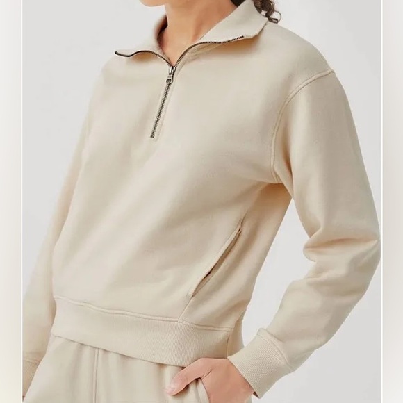 Pact Women's Essential Loopback Terry Quarter Zip Sweatshirt Apricot Brandy NWT - Picture 3 of 13